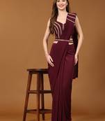 Women's Lycra Pre-Drapped Ready To Wear Saree With Blouse And Belt