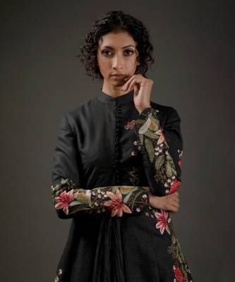 Black matka silk long jacket 2