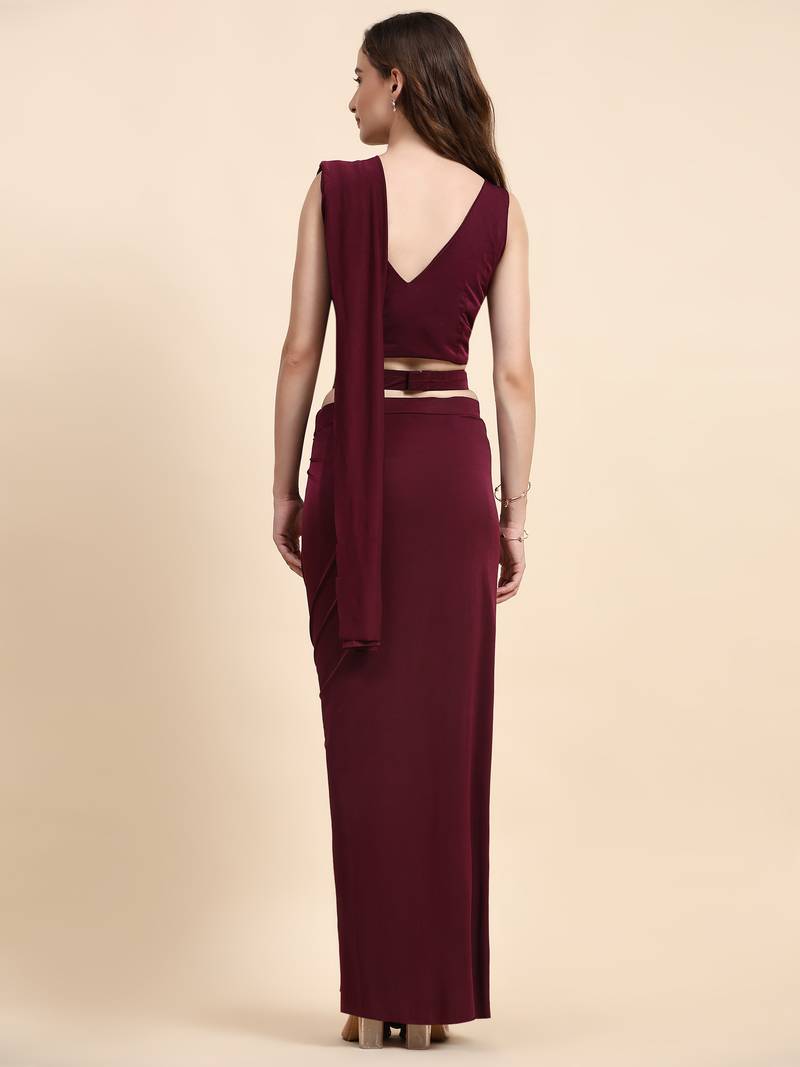 Women's Lycra Pre-Drapped Ready To Wear Saree With Blouse And Belt