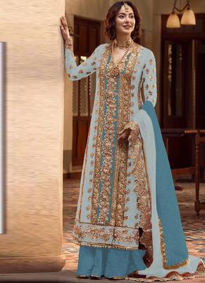 Grey oragnza silk salwar suit with dupatta 1