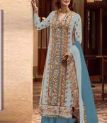 Grey oragnza silk salwar suit with dupatta