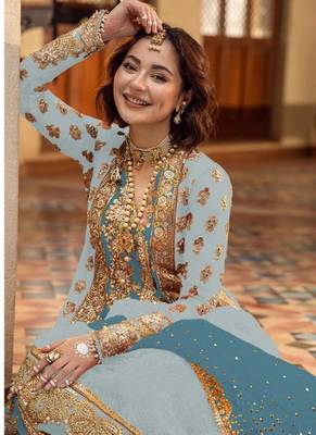 Grey oragnza silk salwar suit with dupatta 2