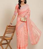 Serona fabrics women's linen cotton silk designer printed party wear saree