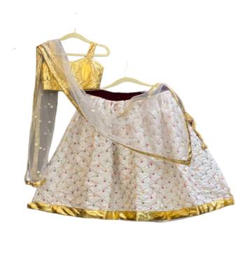 Aglare Brocade  ethnic Lehenga choli for small girls,Girls,Baby girls,kids Gold White 3
