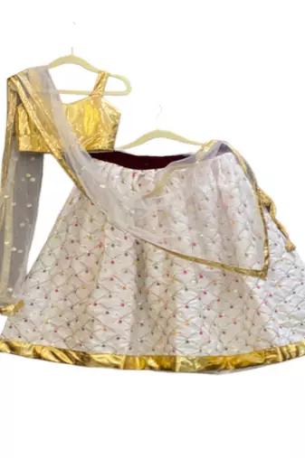 Aglare Brocade  ethnic Lehenga choli for small girls,Girls,Baby girls,kids Gold White