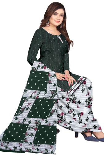 Unstitched printed crepe kurta & patiyala dress material with top, bottom & dupatta