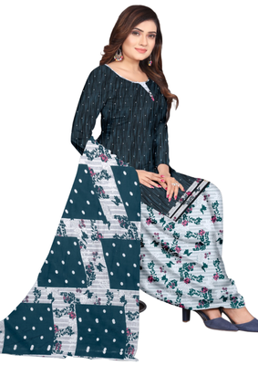 Unstitched printed crepe kurta & patiyala dress material with top, bottom & dupatta 1