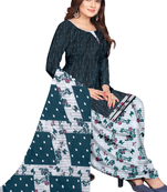 Unstitched printed crepe kurta & patiyala dress material with top, bottom & dupatta