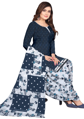 Unstitched printed crepe kurta & patiyala dress material with top, bottom & dupatta 1