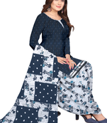 Unstitched printed crepe kurta & patiyala dress material with top, bottom & dupatta
