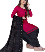 Unstitched printed crepe kurta & patiyala dress material with top, bottom & dupatta