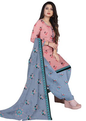 Unstitched printed crepe kurta & patiyala dress material with top, bottom & dupatta 1