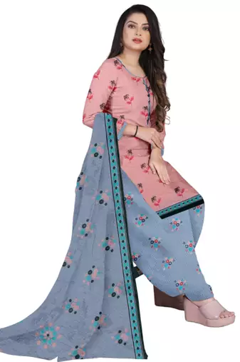 Unstitched printed crepe kurta & patiyala dress material with top, bottom & dupatta