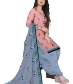 Unstitched printed crepe kurta & patiyala dress material with top, bottom & dupatta