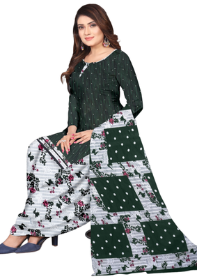 Unstitched printed crepe kurta & patiyala dress material with top, bottom & dupatta 2