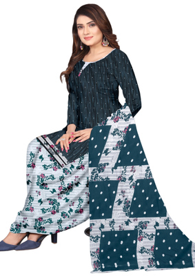 Unstitched printed crepe kurta & patiyala dress material with top, bottom & dupatta 2