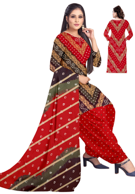 Unstitched printed crepe kurta & patiyala dress material with top, bottom & dupatta 1