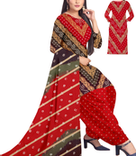 Unstitched printed crepe kurta & patiyala dress material with top, bottom & dupatta
