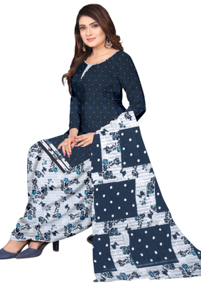 Unstitched printed crepe kurta & patiyala dress material with top, bottom & dupatta 2