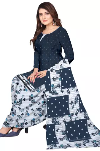 Unstitched printed crepe kurta & patiyala dress material with top, bottom & dupatta