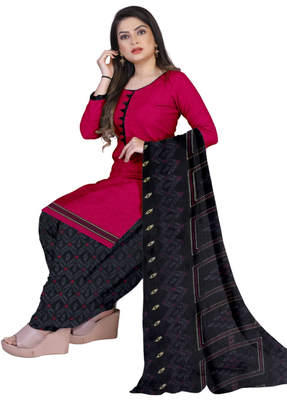 Unstitched printed crepe kurta & patiyala dress material with top, bottom & dupatta 2