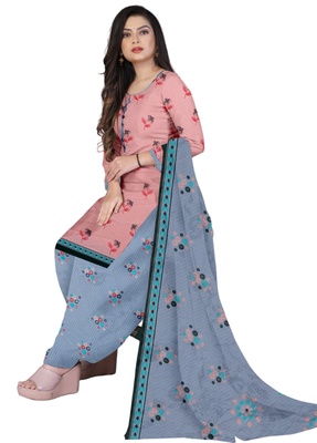 Unstitched printed crepe kurta & patiyala dress material with top, bottom & dupatta 2
