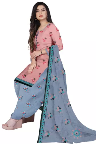 Unstitched printed crepe kurta & patiyala dress material with top, bottom & dupatta
