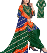 Unstitched printed crepe kurta & patiyala dress material with top, bottom & dupatta