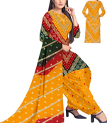Unstitched printed crepe kurta & patiyala dress material with top, bottom & dupatta