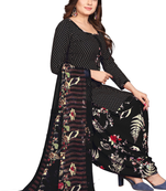 Unstitched printed crepe kurta & patiyala dress material with top, bottom & dupatta