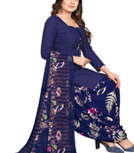 Unstitched printed crepe kurta & patiyala dress material with top, bottom & dupatta