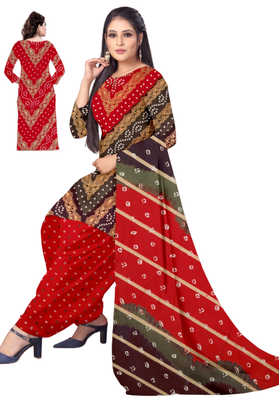 Unstitched printed crepe kurta & patiyala dress material with top, bottom & dupatta 2