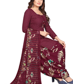 Unstitched printed crepe kurta & patiyala dress material with top, bottom & dupatta