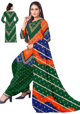 Unstitched printed crepe kurta & patiyala dress material with top, bottom & dupatta 2