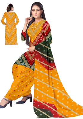 Unstitched printed crepe kurta & patiyala dress material with top, bottom & dupatta 2