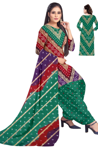 Unstitched printed crepe kurta & patiyala dress material with top, bottom & dupatta