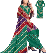 Unstitched printed crepe kurta & patiyala dress material with top, bottom & dupatta