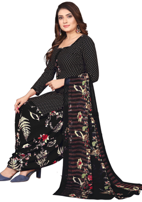Unstitched printed crepe kurta & patiyala dress material with top, bottom & dupatta 2