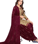 Unstitched printed crepe kurta & patiyala dress material with top, bottom & dupatta