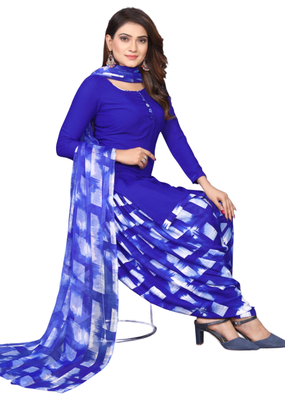 Unstitched printed crepe kurta & patiyala dress material with top, bottom & dupatta 1