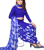 Unstitched printed crepe kurta & patiyala dress material with top, bottom & dupatta