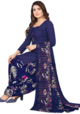 Unstitched printed crepe kurta & patiyala dress material with top, bottom & dupatta 2