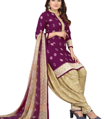 Unstitched printed crepe kurta & patiyala dress material with top, bottom & dupatta