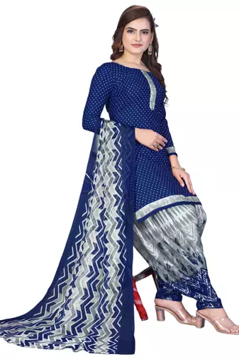 Unstitched printed crepe kurta & patiyala dress material with top, bottom & dupatta