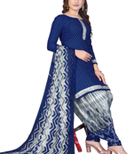 Unstitched printed crepe kurta & patiyala dress material with top, bottom & dupatta