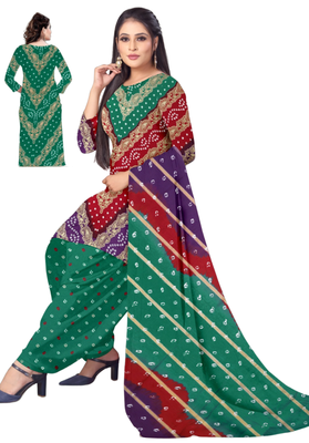 Unstitched printed crepe kurta & patiyala dress material with top, bottom & dupatta 2
