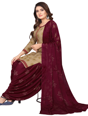 Unstitched printed crepe kurta & patiyala dress material with top, bottom & dupatta 2