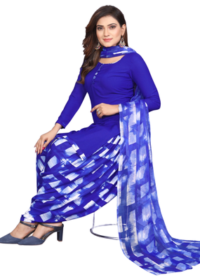 Unstitched printed crepe kurta & patiyala dress material with top, bottom & dupatta 2