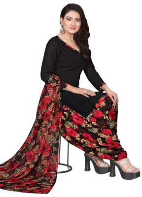 Unstitched printed crepe kurta & patiyala dress material with top, bottom & dupatta 1