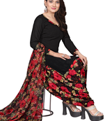Unstitched printed crepe kurta & patiyala dress material with top, bottom & dupatta